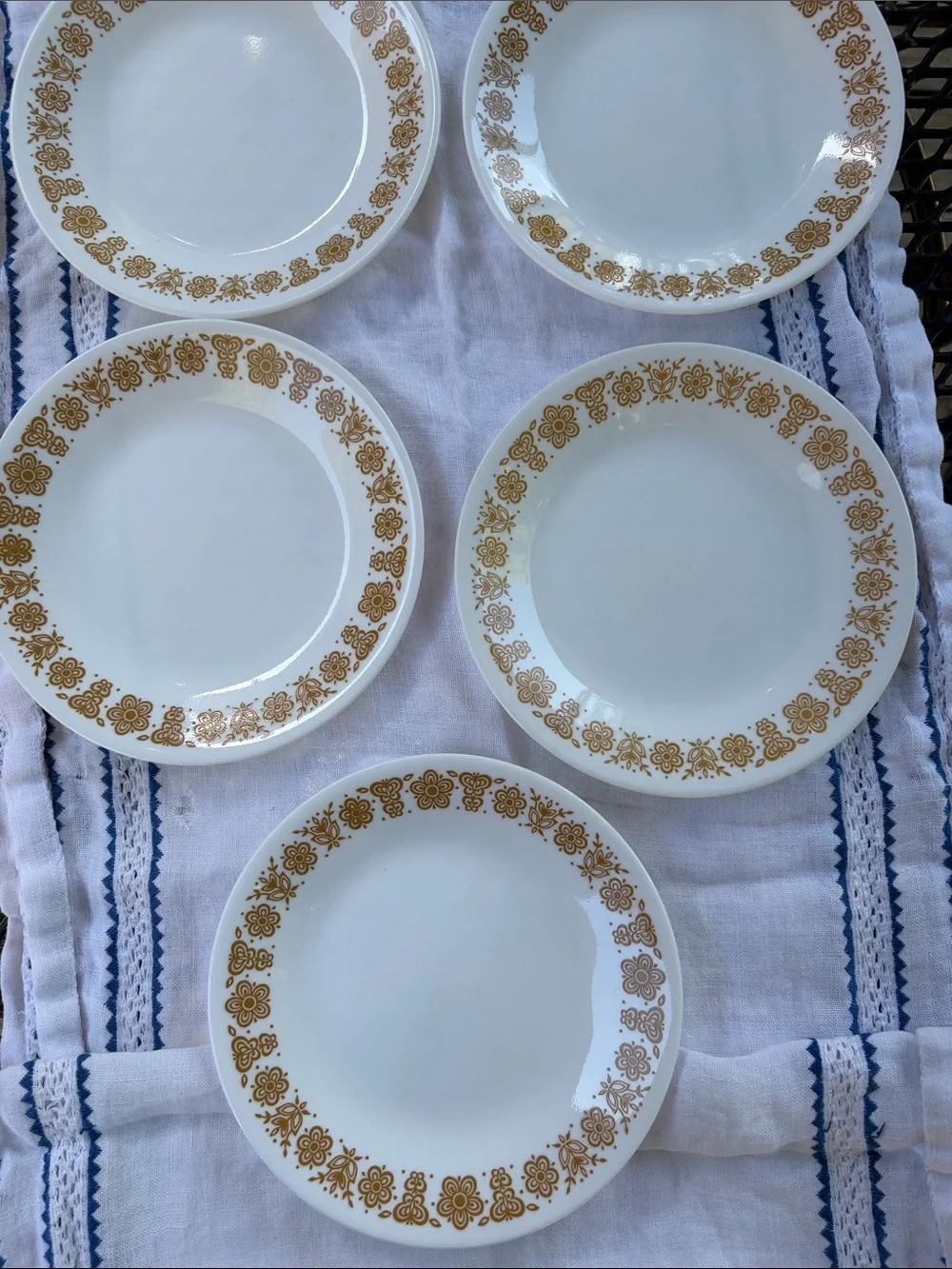 Vintage Corelle by Corningware “Gold-dot” Butterfly & Floral sm. Plates (5)